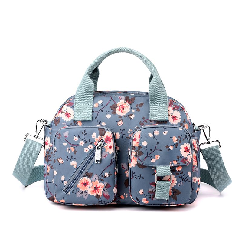 Women's Printed Nylon Tote Bag, Large Capacity, Multiple Pockets, Zipper Closure, Water-Resistant, Crossbody Shoulder Handbag Messenger Bag-image-15