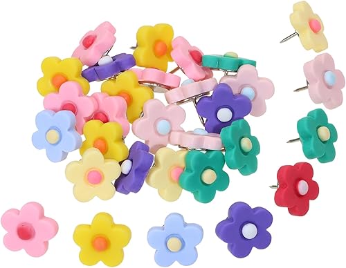 Tupalizy 30 pines de flores coloridas, bonitas tachuelas decorativas para el pulgar para tablones de anuncios, corcho, colgar en la pared, madera de