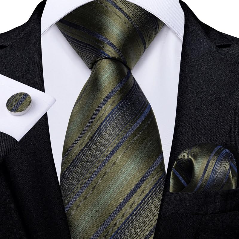 Corbata de seda rayada para hombre formal y conjunto miniatura 2