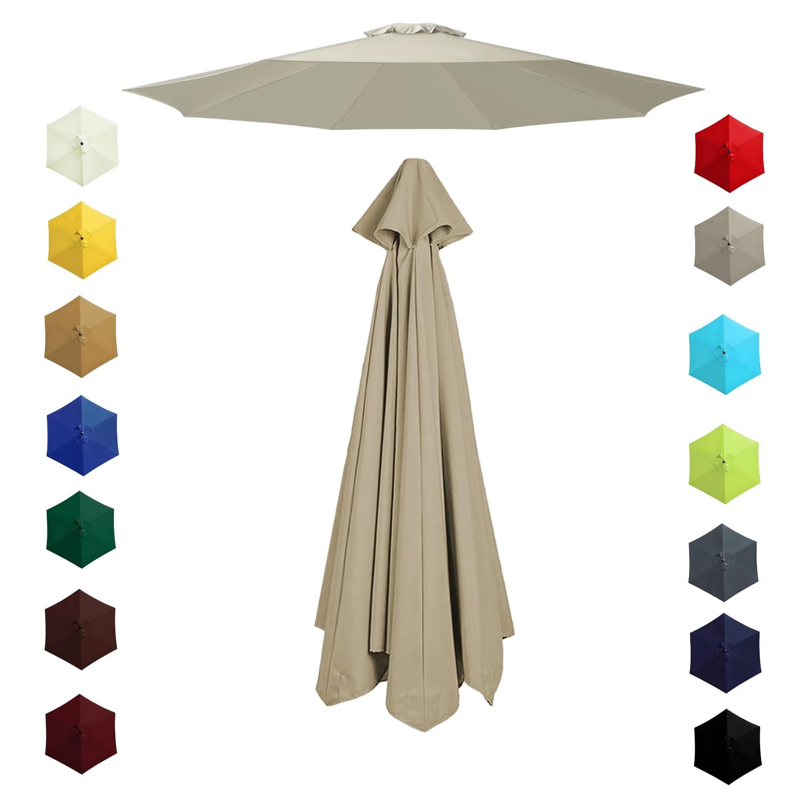 200cm 230cm 270cm 300cm 6/8 Ribs Garden Replacement Parasol Canopy, Replacement Parasol Top Canopy Fabric Cover for Garden Patio Outdoor, Waterproof Sun Umbrella Cloth(Top color,3.0m/6 Arms)