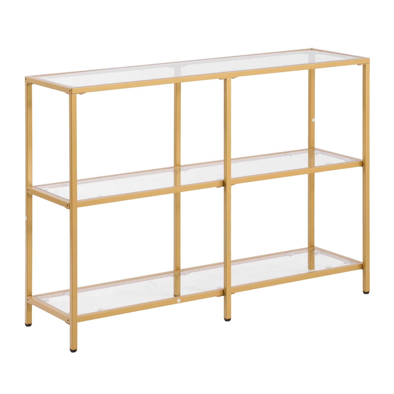 VEVOR Tavolo Consolle in Vetro a 3 Livelli 100 x 30 x 72,9 cm Moderno Tavolino Rettangolare con Piano in Vetro Temperato e Gambe in Ferro, Dispositivo Antiribaltamento per Soggiorno, Ingresso, Dorato