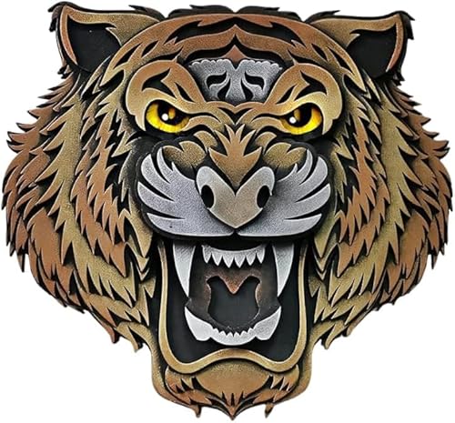 Handmade Tiger Totem Wall Decor – Spirit Animal Hanging Ornament with Multi-Layer Wood Design