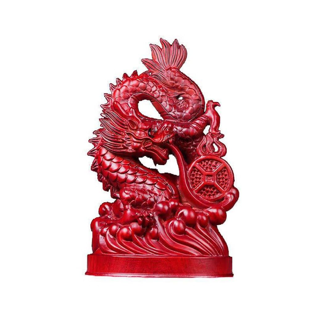 ATREDESES Office Decor Solid Wood Carving Dragon Ornament Chinese Dragon Mahogany Crafts Home Desktop Decorations Home Decor(5.9in)