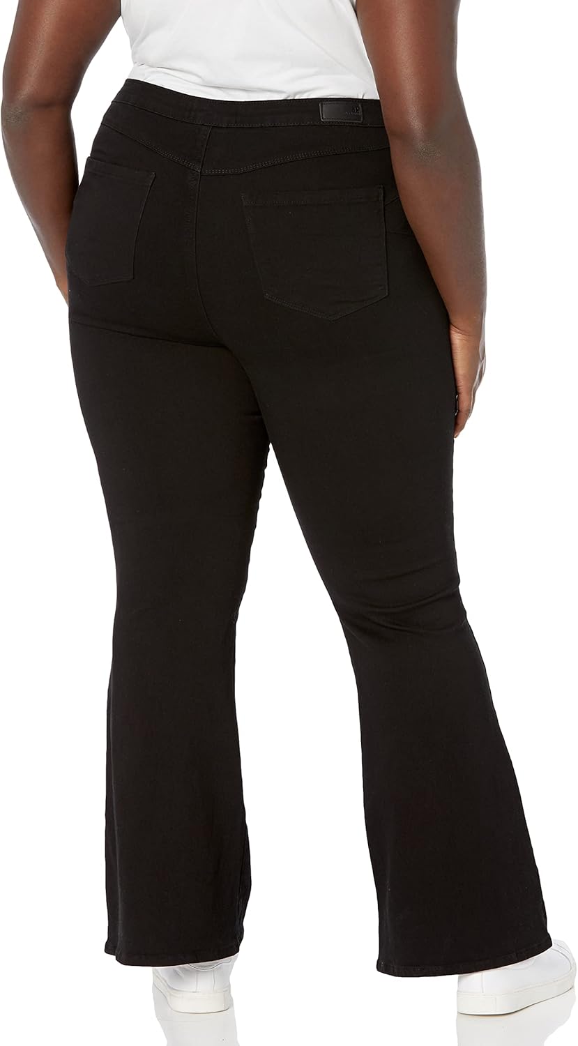 dollhouse Women's Black High Rise Junior Plus Curvy Flare with Exposed Buttons and Zipper Fly