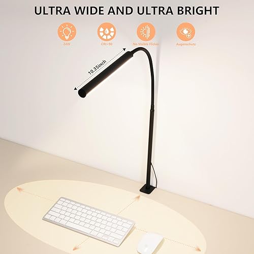 Miniatura 4 de Lámpara de escritorio LED para oficina y hogar, luz de escritorio ajustable y flexible con 5 modos, 10 ajustes de brillo, adaptador USB con