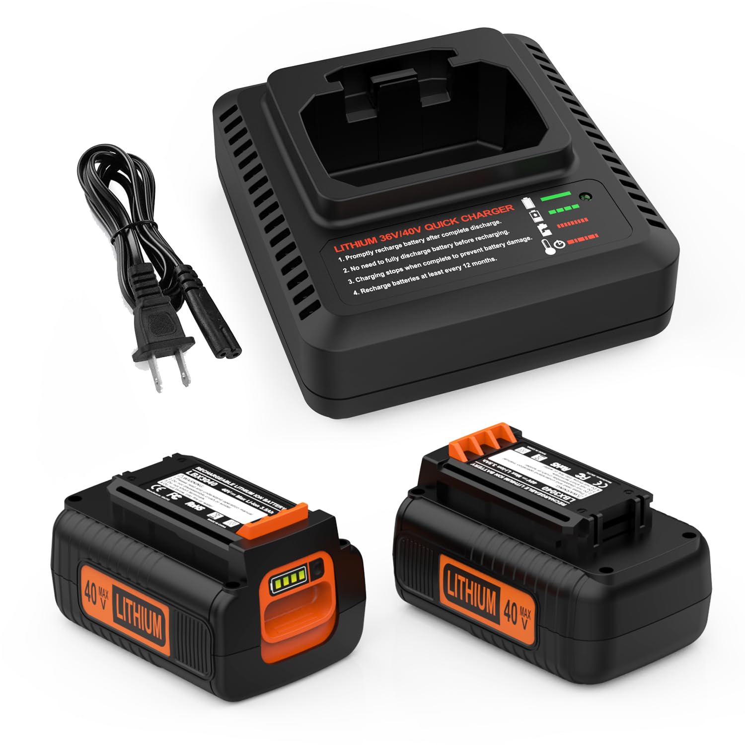 2-Pack 40V 3.5 Ah Lithium Battery and Charger Set Replacement for Black and Decker 40 Volt LBXR36 LBX2040 LBX2540 LBX1540 LBXR2036 Battery and LCS36 LCS40 Charger
