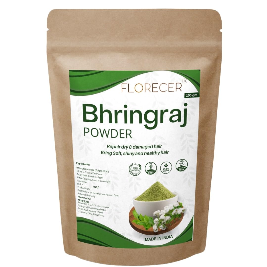 Florecer Bhringraj Powder Organic For All Hair Type | Skin And Hair Care - 100 Gram