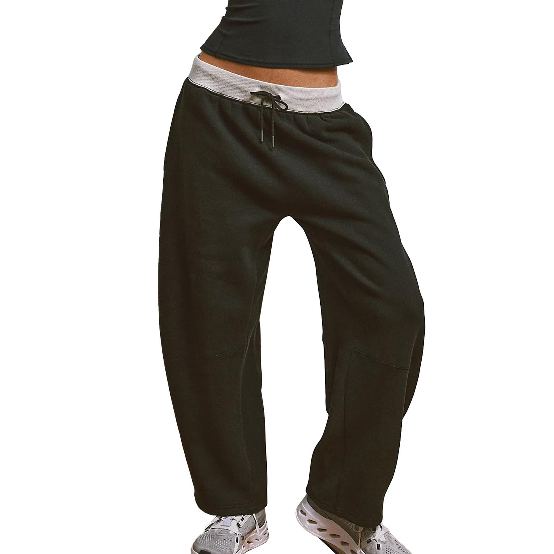 Womens Baggy Sweatpants Casual Wide Leg Loose Barrel Pants Loung Joggers Elastic Waist Trousers with Pockets