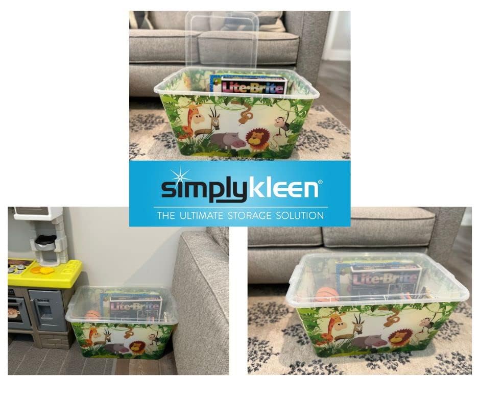 Image of SIMPLYKLEEN Storage Totes with Lids - Made in USA 14.5-Gallon (58-Quart) 4-Pack Storage Bins with Lids Plastic Storage Containers Large Storage Boxes for Organizer Jungle Animal /Clear
