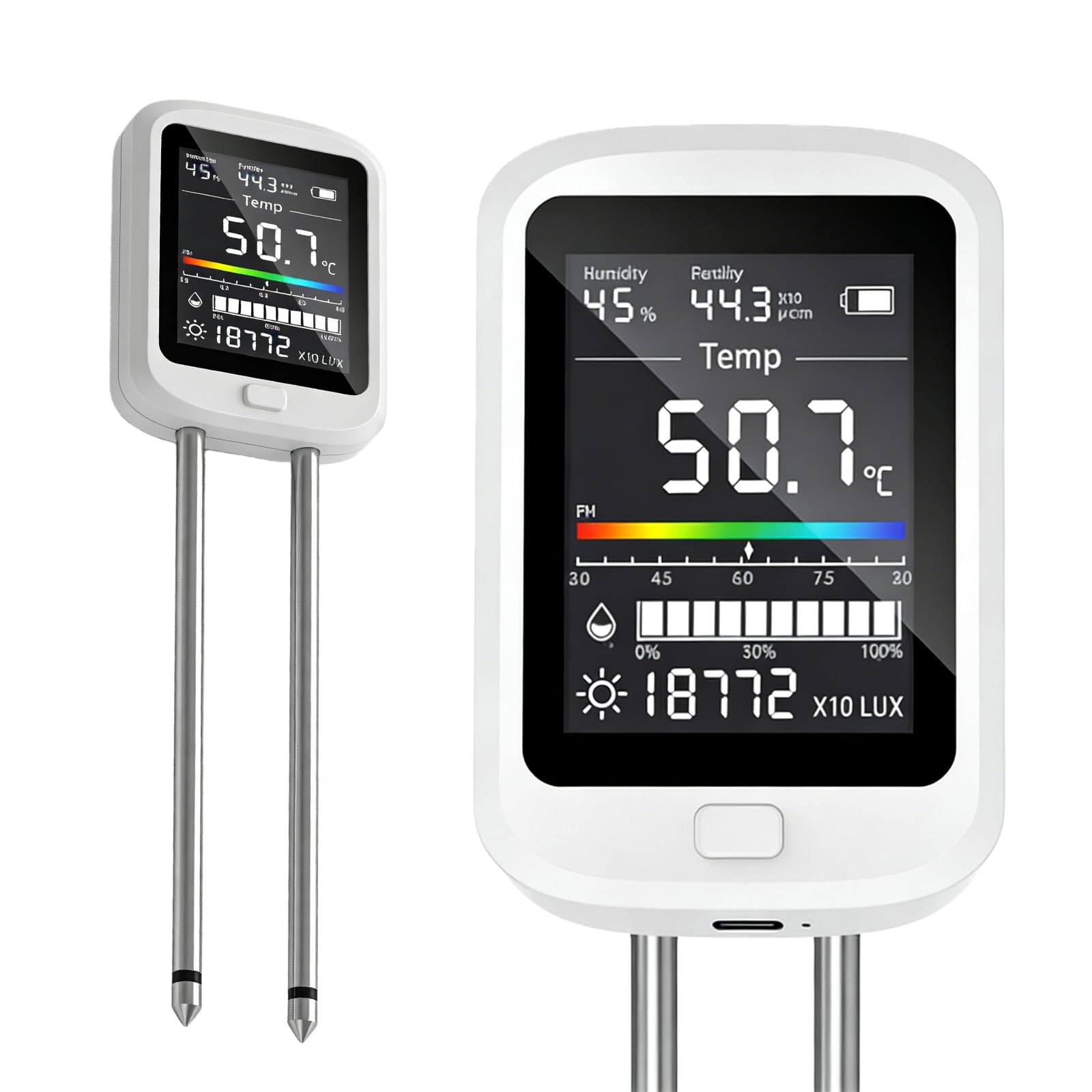 PORFOYO Medidor de PH Tierra, 6 en 1 Medidor de Humedad Plantas, Medidor Digital de Agua y Suelo con Fertilidad del Suelo/Humedad/Valor de PH/Temperatura/Luz Solar/Humedad Ambiental