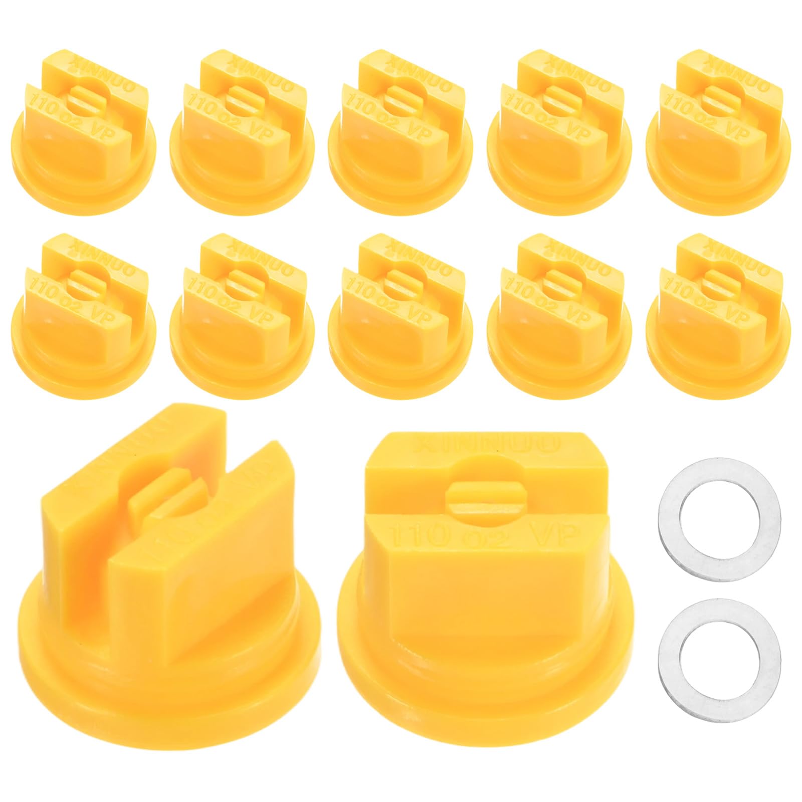 M METERXITY 12-Pack 110 Degree Flat Fan Shaped Spray Nozzles, Plastic 0.2mm Pore Sprayer Nozzle Tips with Plastic Gaskets for Agricultural Irrigation, Replacement of Knapsack Tips [Yellow]