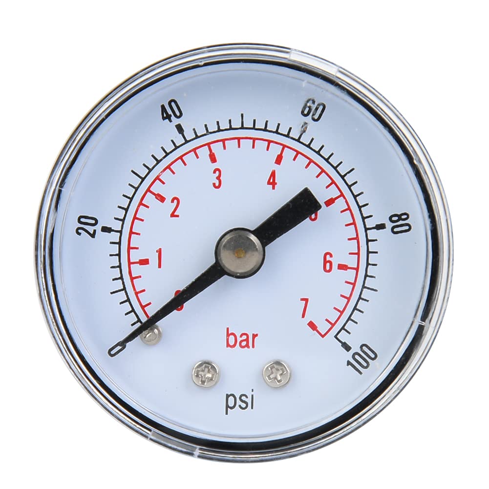 lyrlody Manómetro de Conexión Trasera, Manómetro de Montaje Posterior, de Entrada Inferior 1/8 BSPT Doble Escala Números Claros Carcasa Metálica [Brand] con Cubierta de Dial (0-100 psi, 0-7 bares)