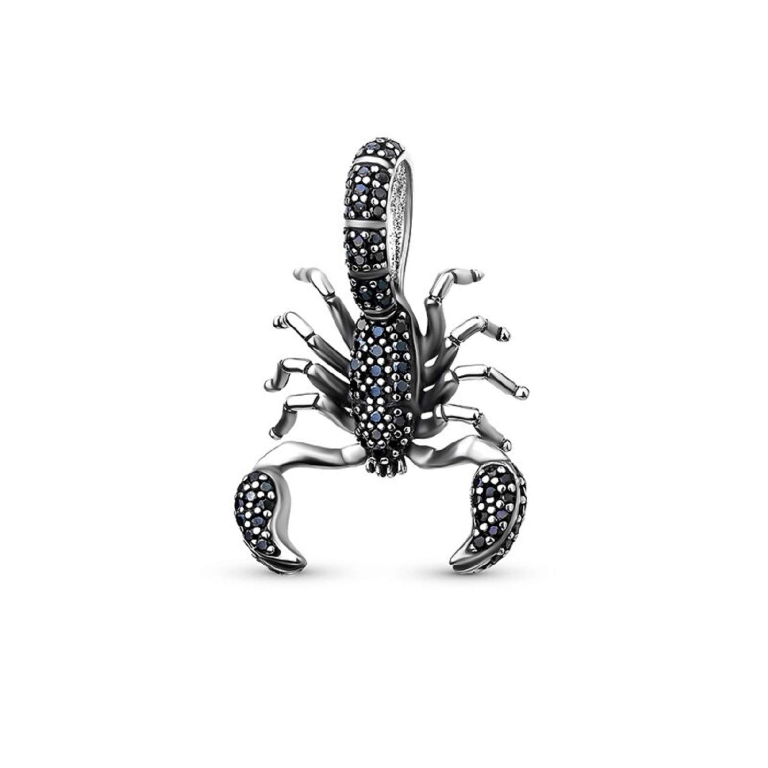 EVESCITY Black Pave Sparkling Realistic Scorpion Cancer Zodiac 925 Sterling Silver Beads For Charm Bracelets ♥ Best Jewelry Gifts for Her Holidays Women ♥