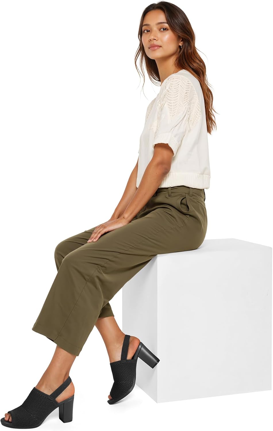 mysoft Women's Knit Chunky Block High Heels Elastic Slingback Open Toe 3 Inch Heeled Sandals - Image 2