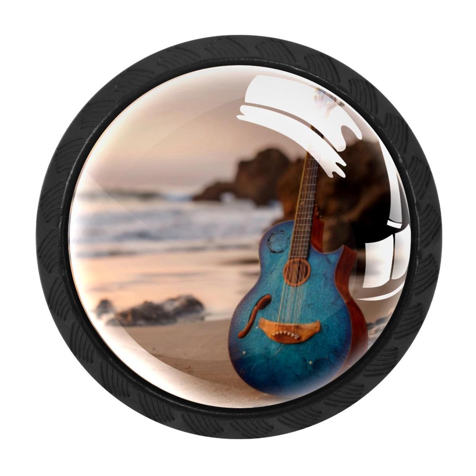CHENZZZZ 4 pcs sea Sunset Guitar (2) Cabinet Knobs Crystal Drawer Pulls for Kitchen, Bathroom Cabinet, Dresser and Cupboard