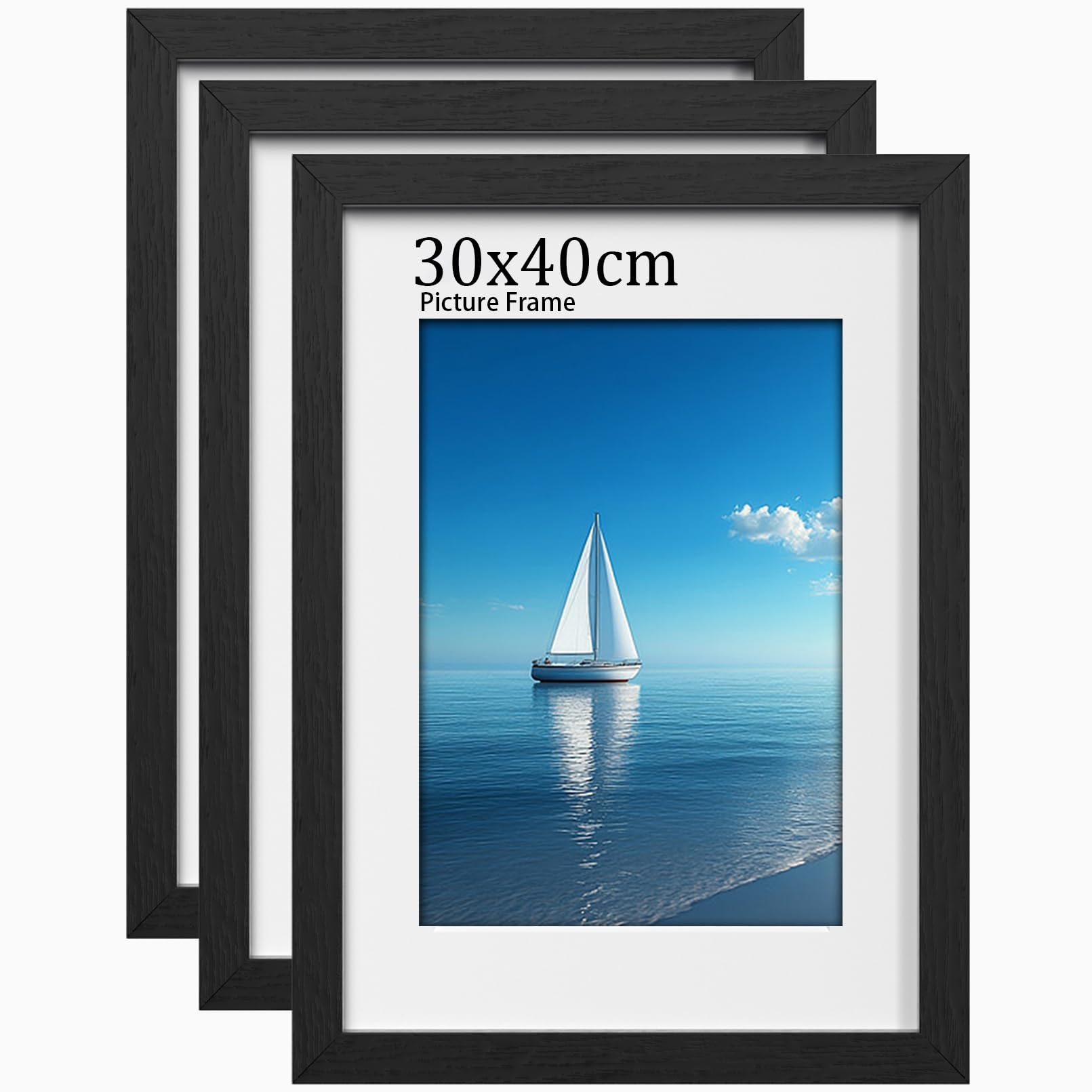 LVAOUO 3Pack 30x40 Picture Frames, Wooden Photo Frame 30 x 40cm, Versatile Frame Black, Display, Landscape or Portrait Orientation-with Plexiglass and Stand, Wall-Mount & Desk