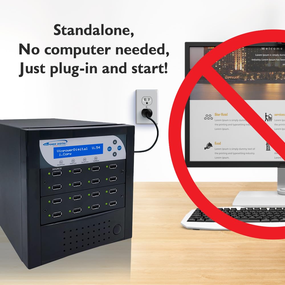 Vinpower Compact USB 1 to 15 Multiple Pen Drive Memory Card USB Duplicator/Copier with Asynchronous Duplication, USBDBL-15T-BK