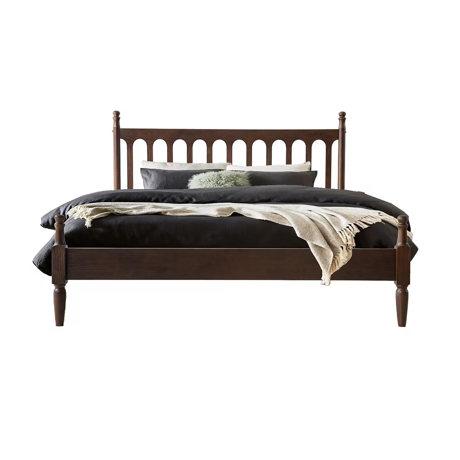 King Size Solid Wood Platform Bed Frame with Headboard Footboard 12 Durable Slatted Base with Metal Legs No