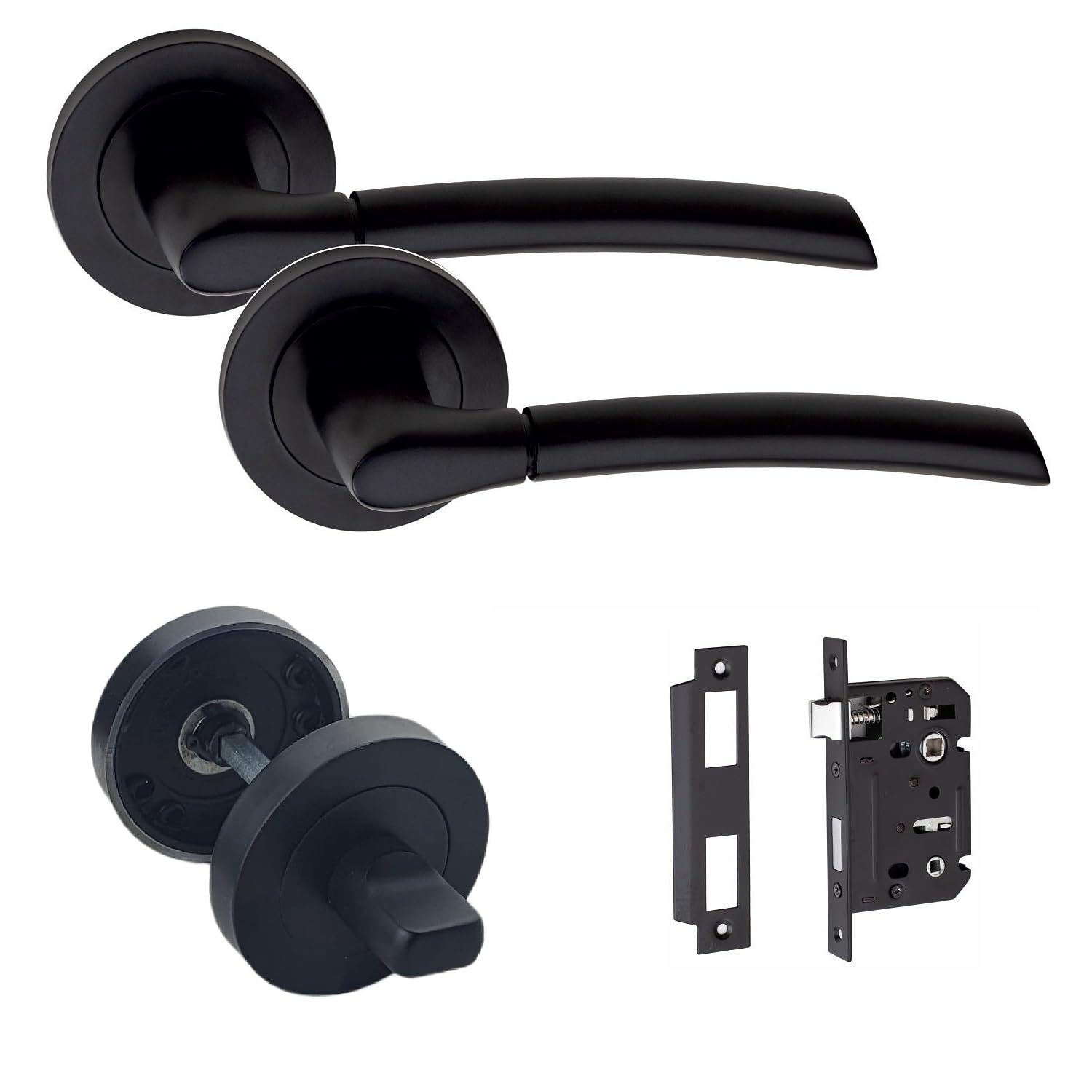 Golden Grace Matt Black Finish Indiana Design Bathroom Wc Toilet Door Handles Set On Round Rose In With 64Mm Bathroom Mortise Lock & Thumbturn
