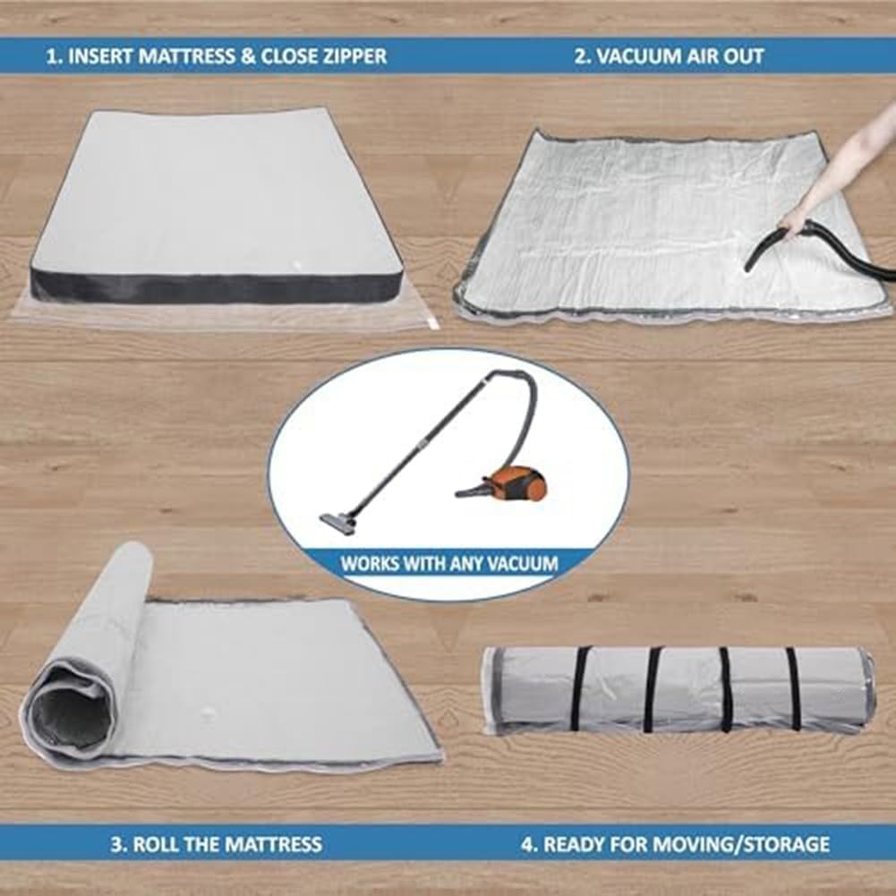 Foam Mattress Vacuum Storage Bag with Straps, PA+PE Leakproof Puncture-Resistant Compression Sack for King and Cal-King Moving, Space-Saving 80% (250 * 240)