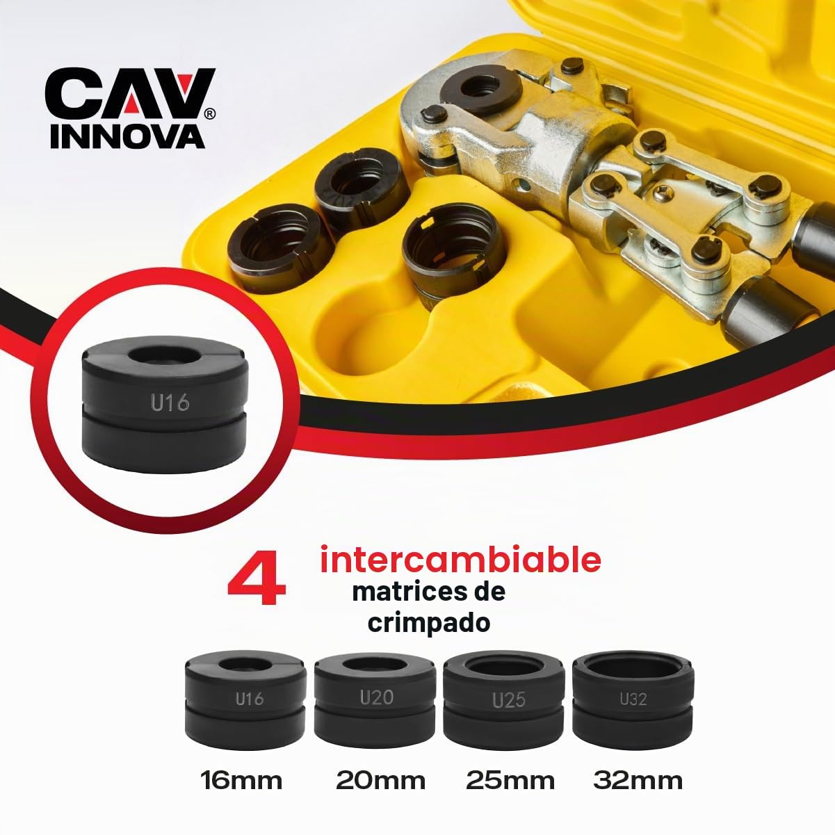 Prensadora de Tuberías Manual Profesional |16-32mm| 360° Prensa Multicapa, Herramienta de Alta Precisión, Cobre,Mango Extensible, para Tubo PPR-,PEX-,PB-,PE,Aluminio-Plástico