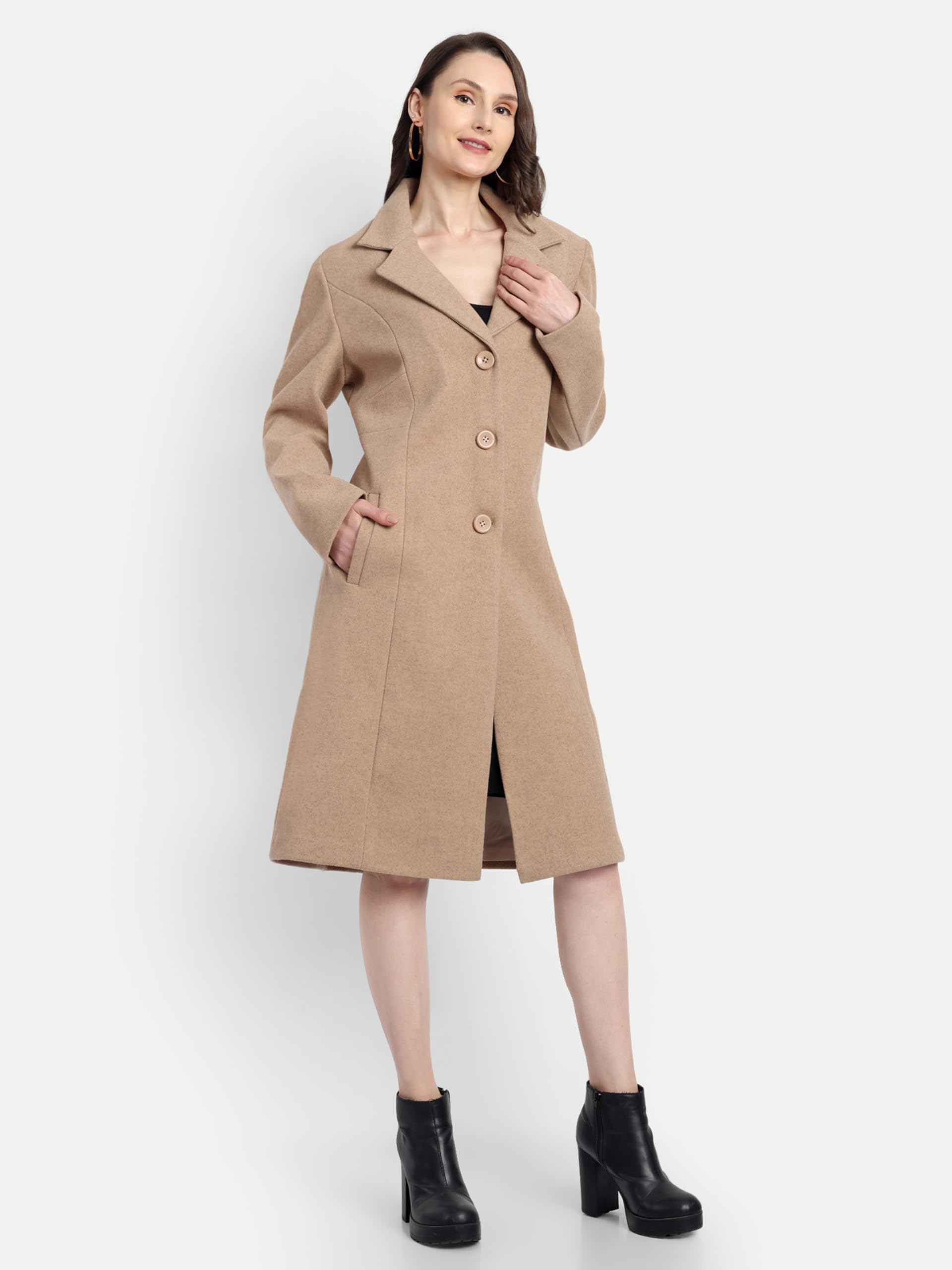 HAUTEMODA Women's Winter Coat Trench Long Sleeves Over Coat With Pocket single Breasted (IN, Alpha, L, Camel-Brown) 2
