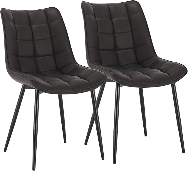 WOLTU Dining Chairs Set of 2 pcs Kitchen Counter Chairs Lounge Leisure Living Room Corner Chairs Anthracite Faux Leather Reception Chairs with Backrest and Padded Seat