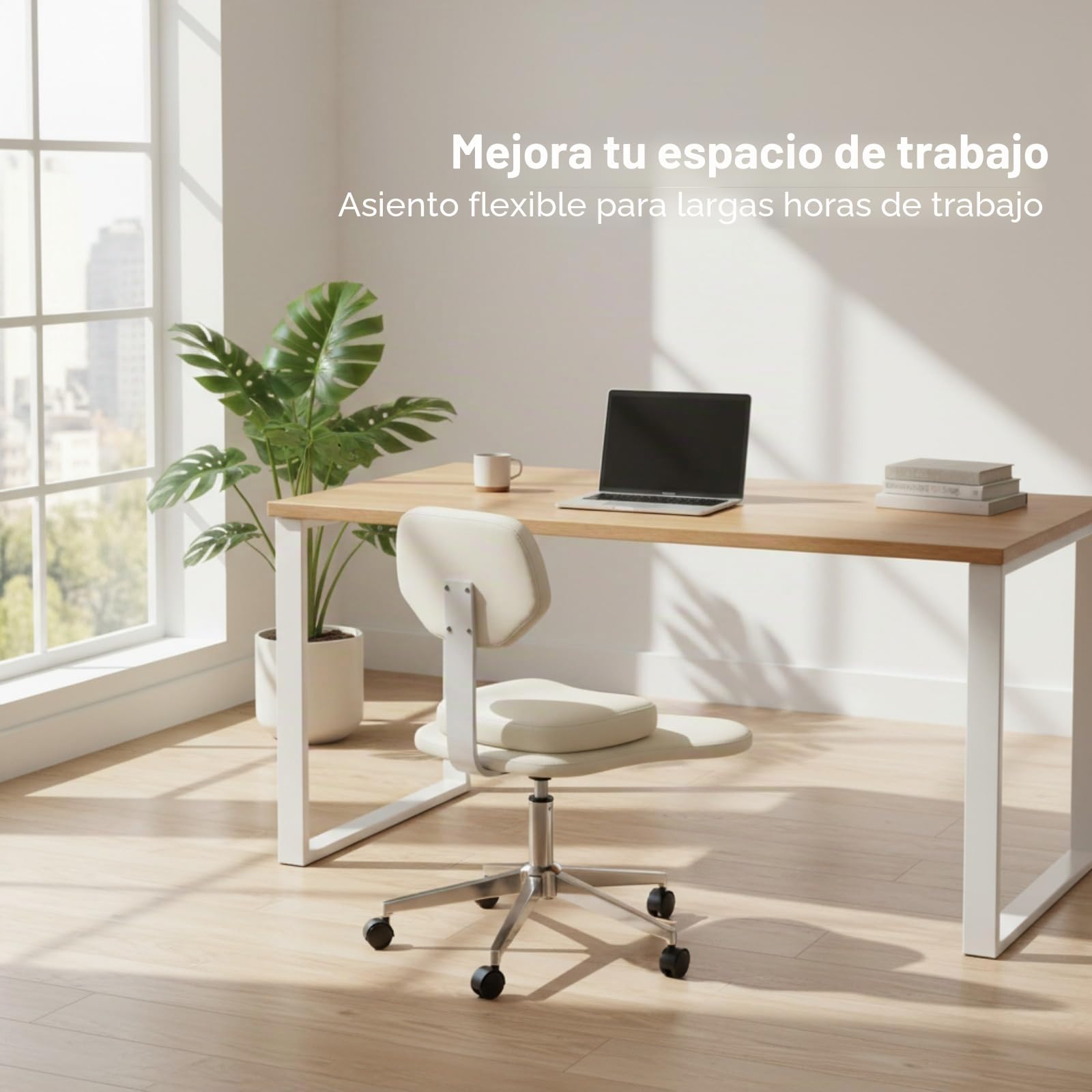 Silla de meditación de oficina con 5 ruedas, patas cruzadas, capacidad de carga de 130 kg, altura ajustable, ergonómica, para oficina, hogar, color blanco