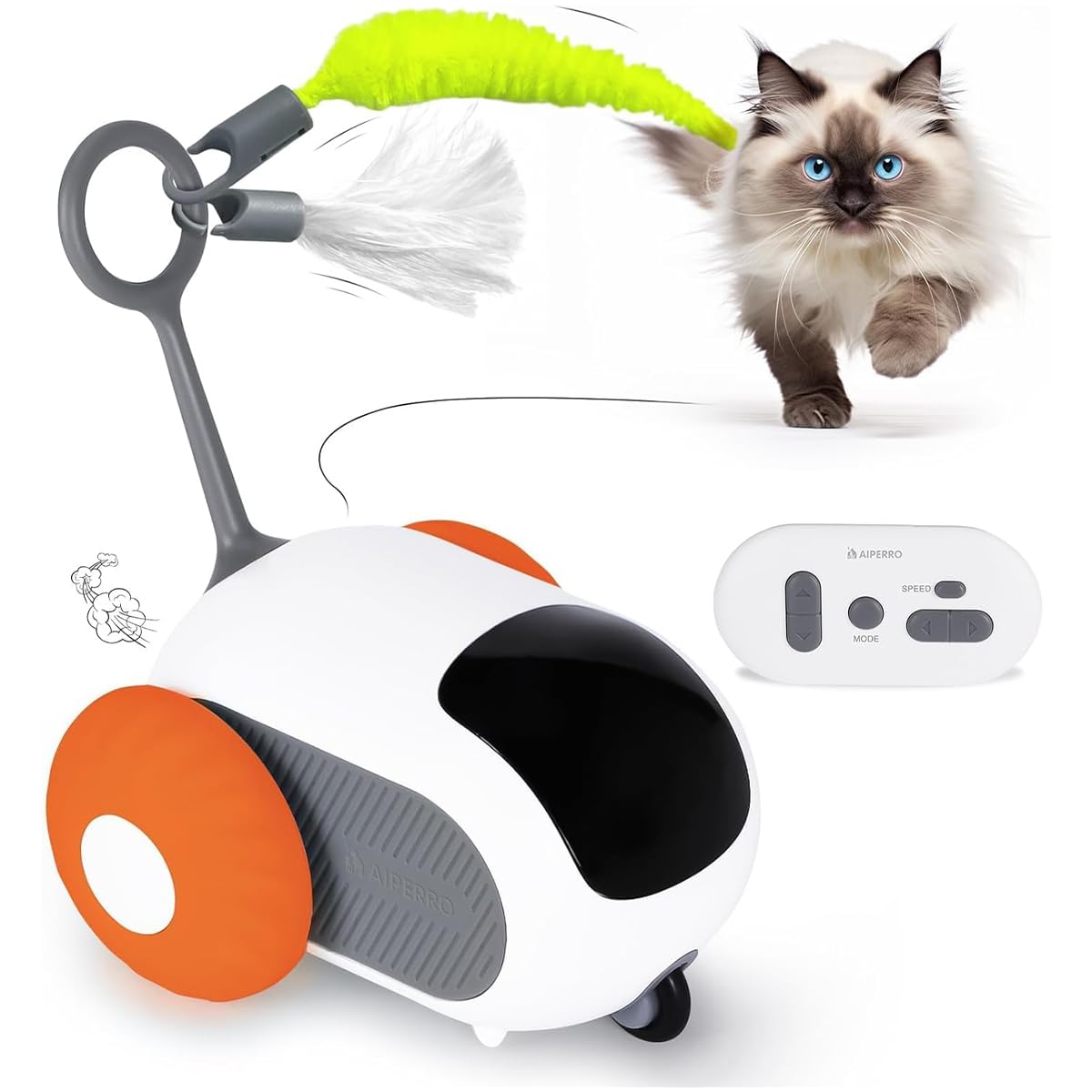 Ieron Turbo Tail for Cats Interactive with Remote Control Cat Interactive Plaything for Indoor Cats Gravity-Sensing Movement Intelligent Cat Ball Orange - Image 2