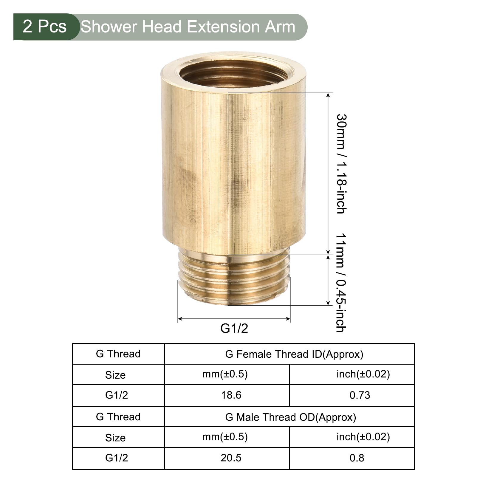 YOKIVE 2 Pcs Shower Head Extension Arm, G1/2 Male to Female Thread Pipe Fitting Coupler - Image 2