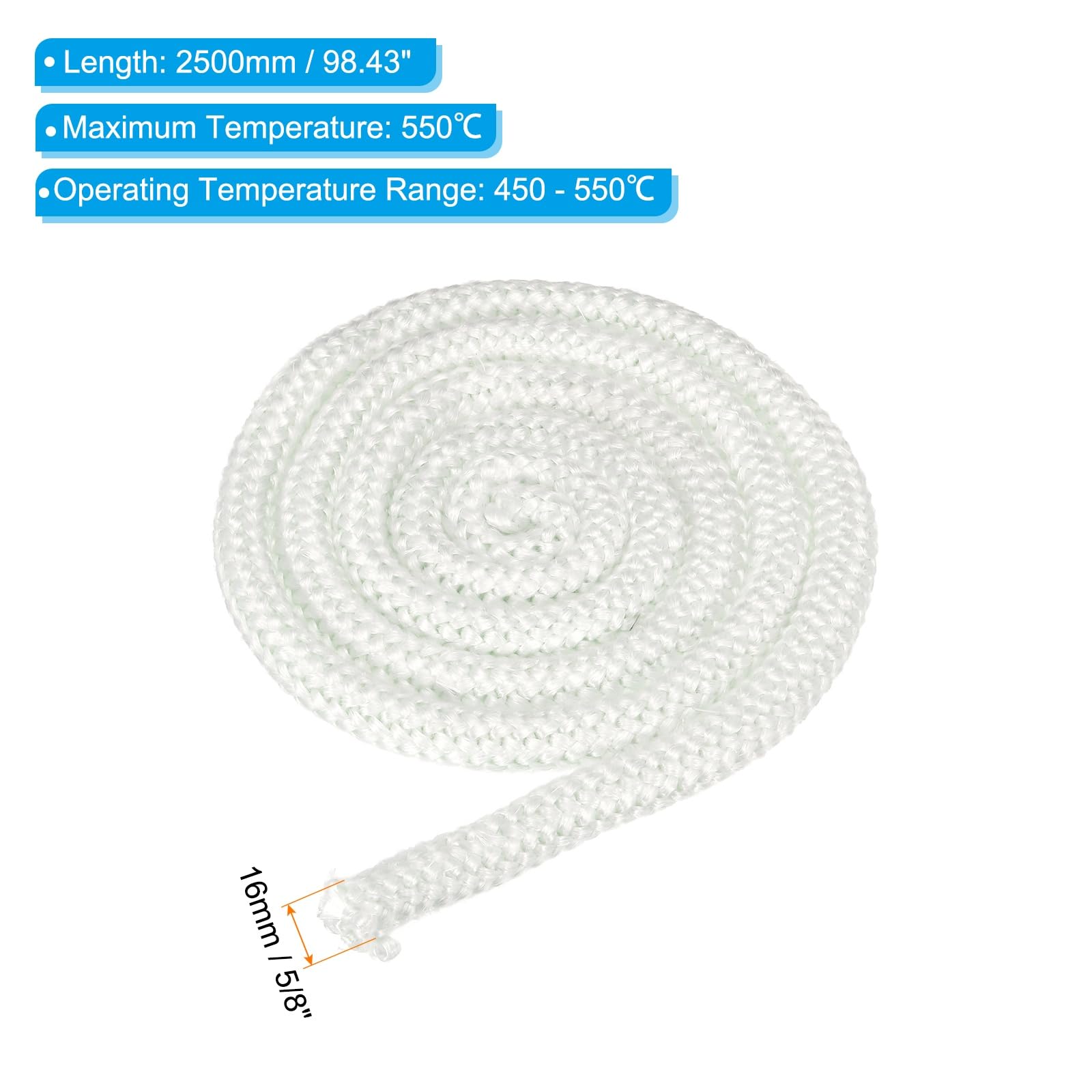 PATIKIL Guarnizione Per Stufa 16mm x 2.5 Metri, 2Pcs Cordone Rotondo In Fibre Di Vetro Resistente Ad Alte Temperature Per Stufe Porte Di Camini, Bianco