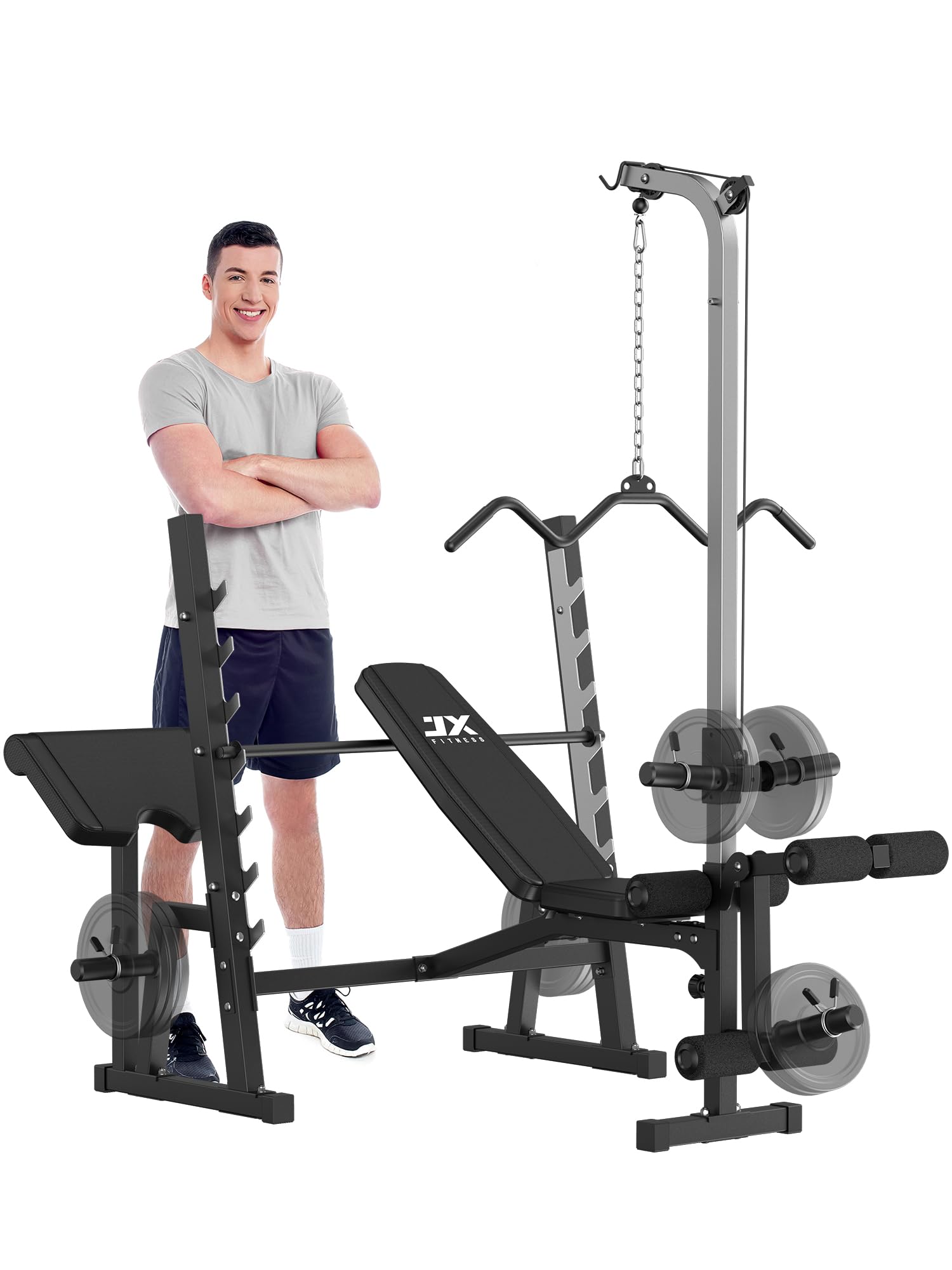 Jx Fitness Olympic Weight Bench With Lat Pulldown Pulley System