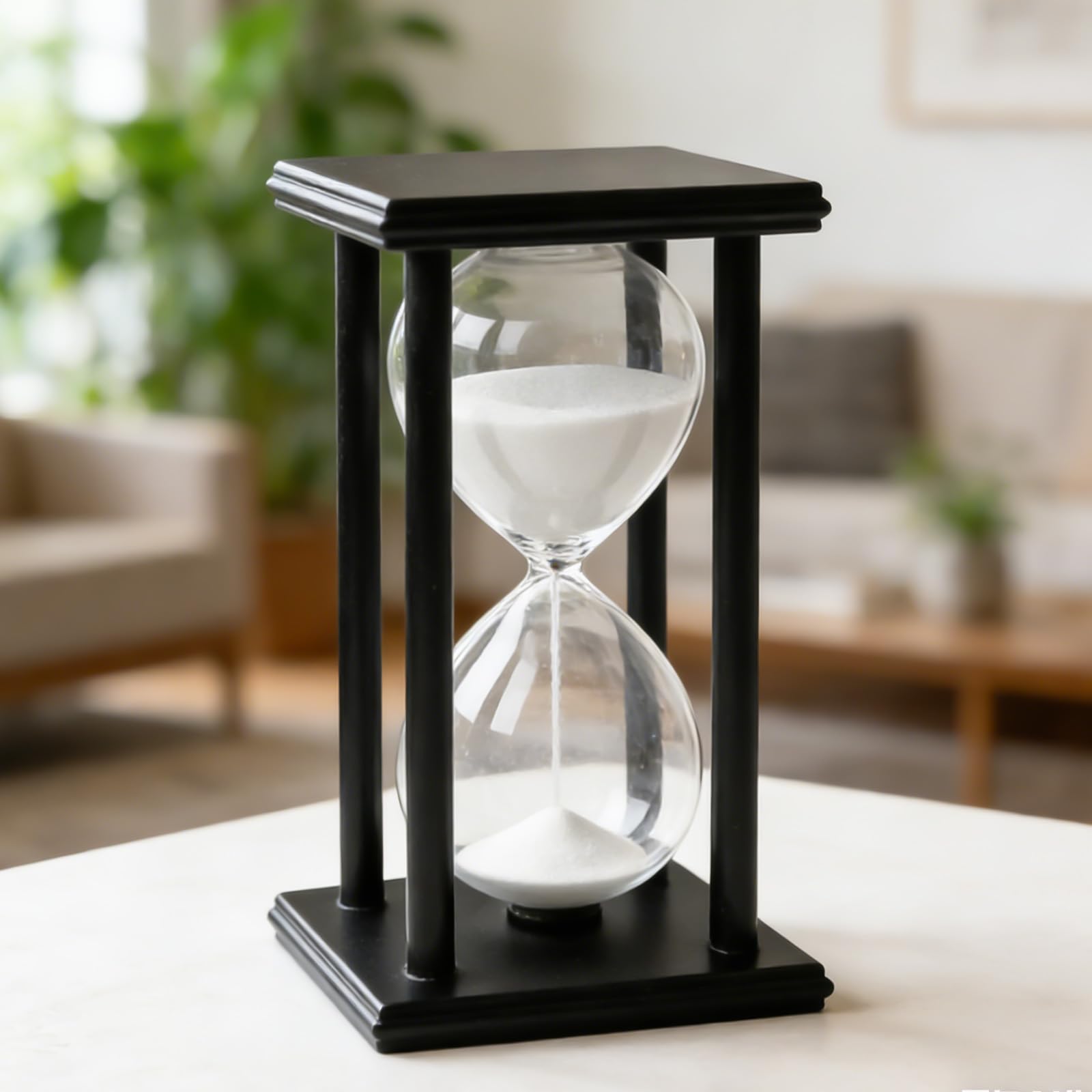 Reloj de arena temporizador 60 minutos, reloj de arena decorativo, reloj de arena de madera, 20,3 x 10,1 x 10,1 cm, marco de madera negro, relojes de arena grandes para adorno, restaurante, salón