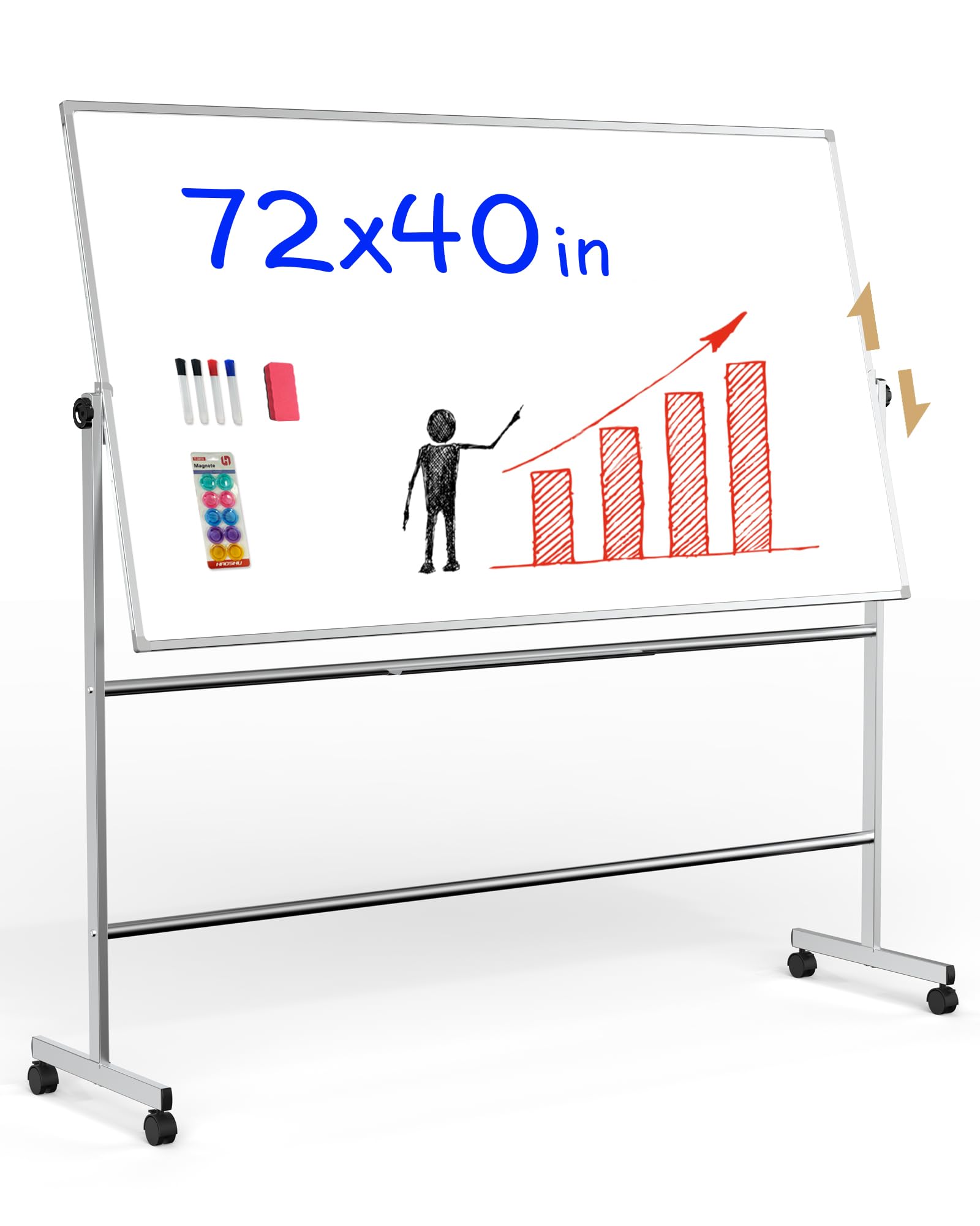 Photo 1 of Double-Sided Rolling Whiteboard/w Height Adjustable,Mifuro 72 x 40 Large Portable Dry Erase Board with Stand and Wheels for Home, Office,Classroom &School, White