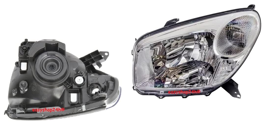 Set 2 Faro Fanale Proiettori Anteriori Destro e Sinistro Compatibili per Toy Rav4 Rav 4 Ry 2003-2005 Alogeno H4 Predisposto Regolazione Elettrica