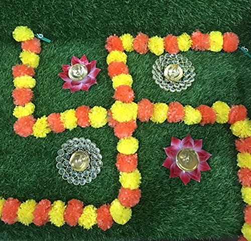 5 PC - 5 feet Marigold Garland, Dark Orange and Yellow - Image 2