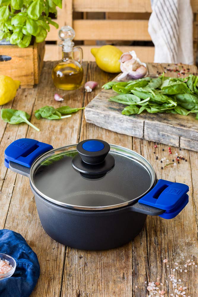 BRA Advanced | Casseruola 20 cm, Alluminio fuso con antiaderente, senza PFOA Rinforzato di Prestazioni Superiore, Induzione, Nero E Blu