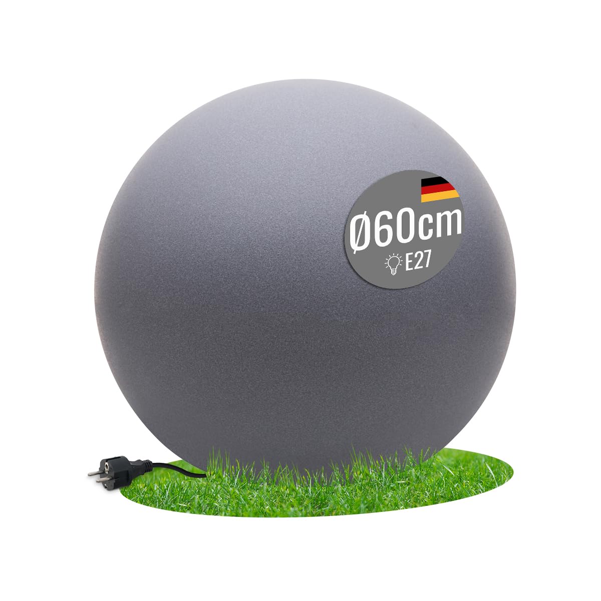 8 seasons design LED Kugelleuchte 60 cm, Shining Globe (grey), E27, Leuchtmittel warmweiß – wetterfest – große Kugellampe für außen (Garten, Terrasse, Balkon) und innen – robust & langlebig
