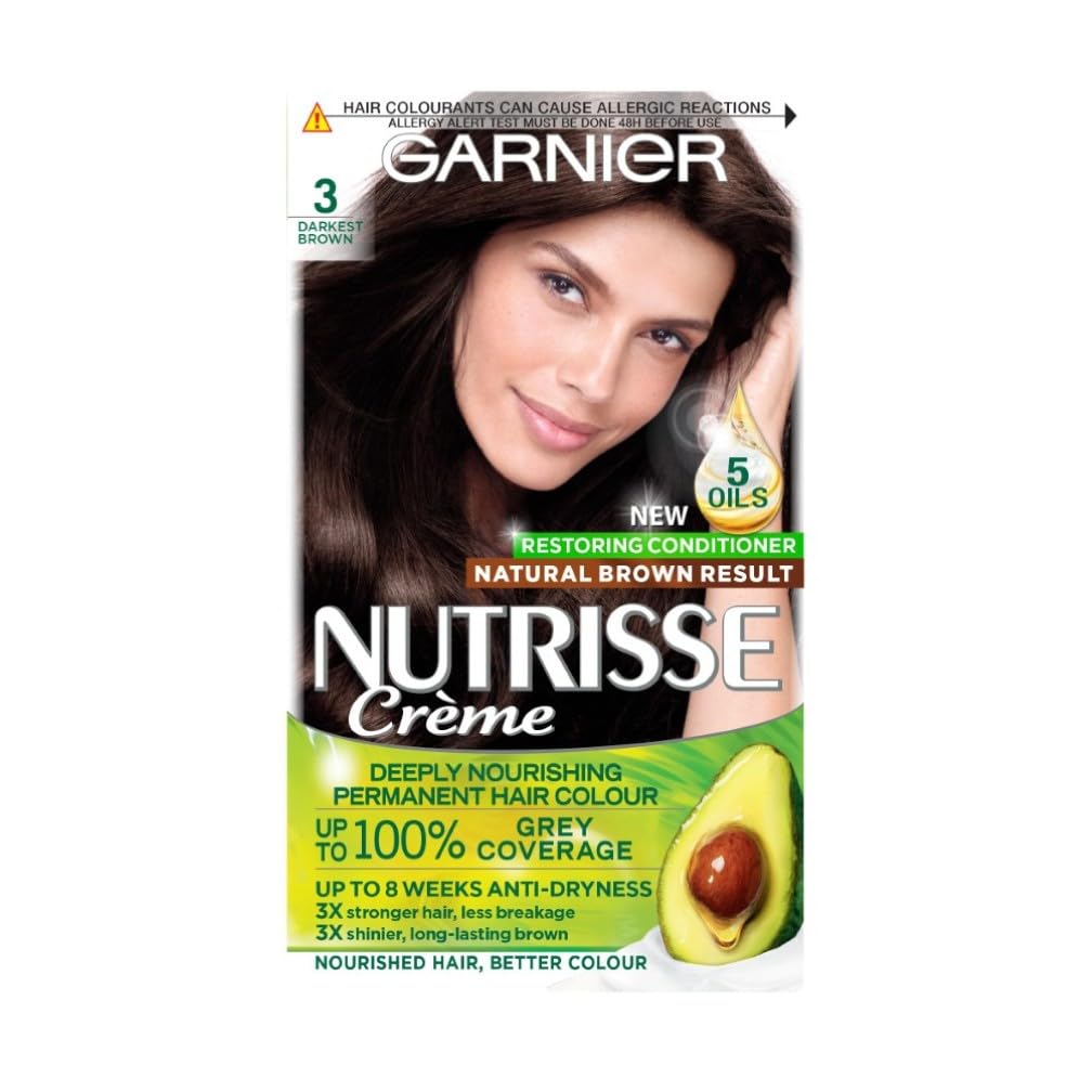 Nutrisse Permanent Hair Dye, Natural-looking, hair colour result, For All Hair Types, 3 Darkest Brown