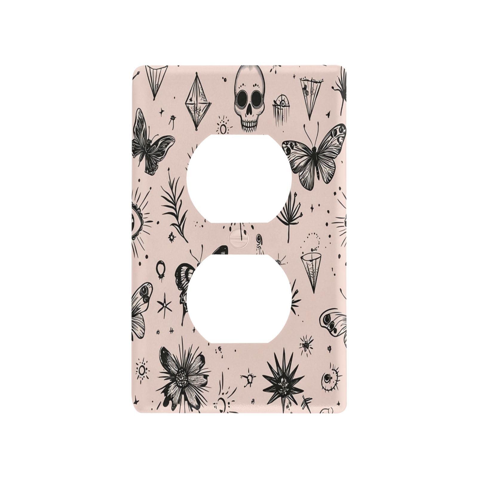 BOESI Graffiti Butterfly and Skull Light Switch Cover Trim, Switch Panel Trim, Receptacle Cover, Double Receptacle Receptacle Cover, 4.53 * 2.76 inches