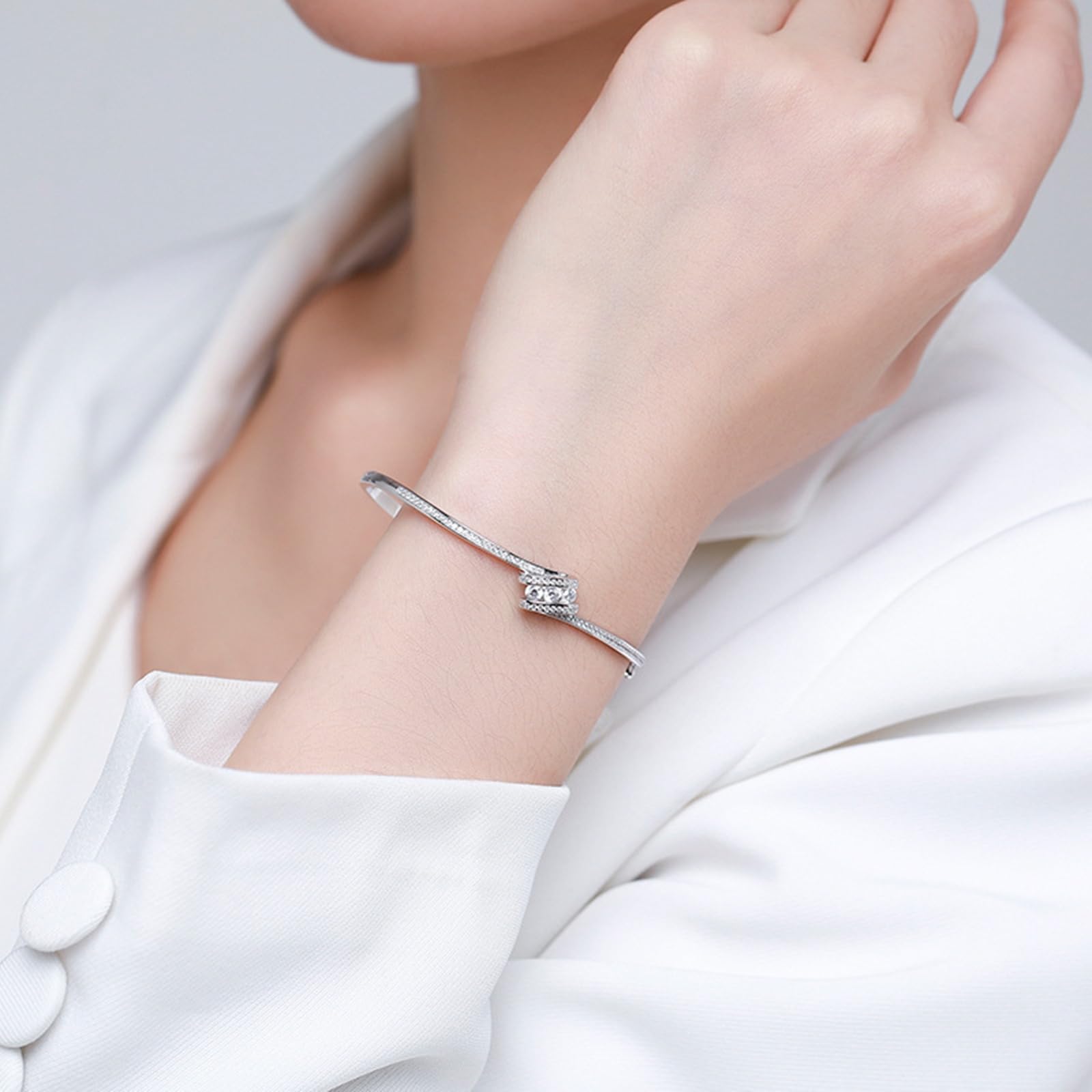 Pulsera de plata 925 para mujer con circonita cúbica, pulsera de canal de plata para mujer, adecuada para aniversario