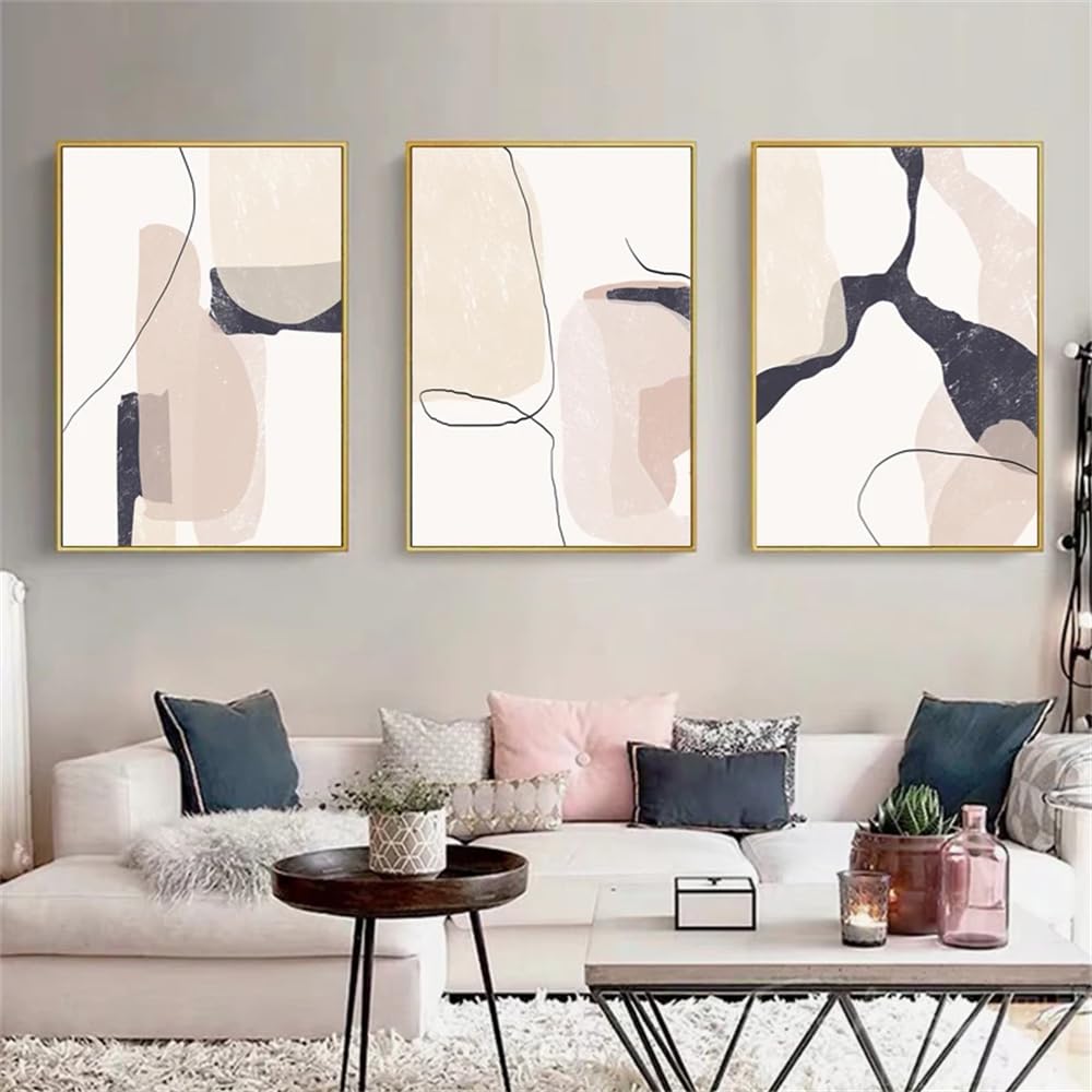 WUHBCZ Wall Posters-Abstract Beige Marble Geometric Graphics Canvas Paintings Poster Print Wall Art Giclee Artwork for Wall Living Office Room Home Decor-40 * 60cm/3PCS (No Frame)