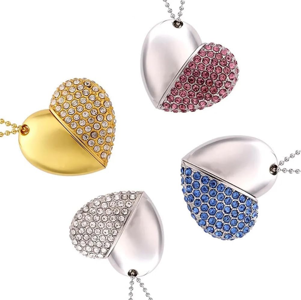 Chiavetta USB 3.0 decorata con cristalli a forma di cuore, 4 pezzi, (16 GB)