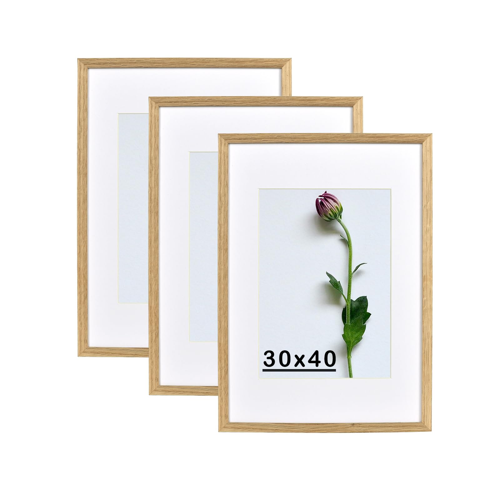 Marco de fotos de 30 x 40 cm, marco de madera con paspartú para DIN A4, 21 x 30 cm, para colgar fotos, carteles, collages modernos de roble fotográfico, juego de 3 unidades