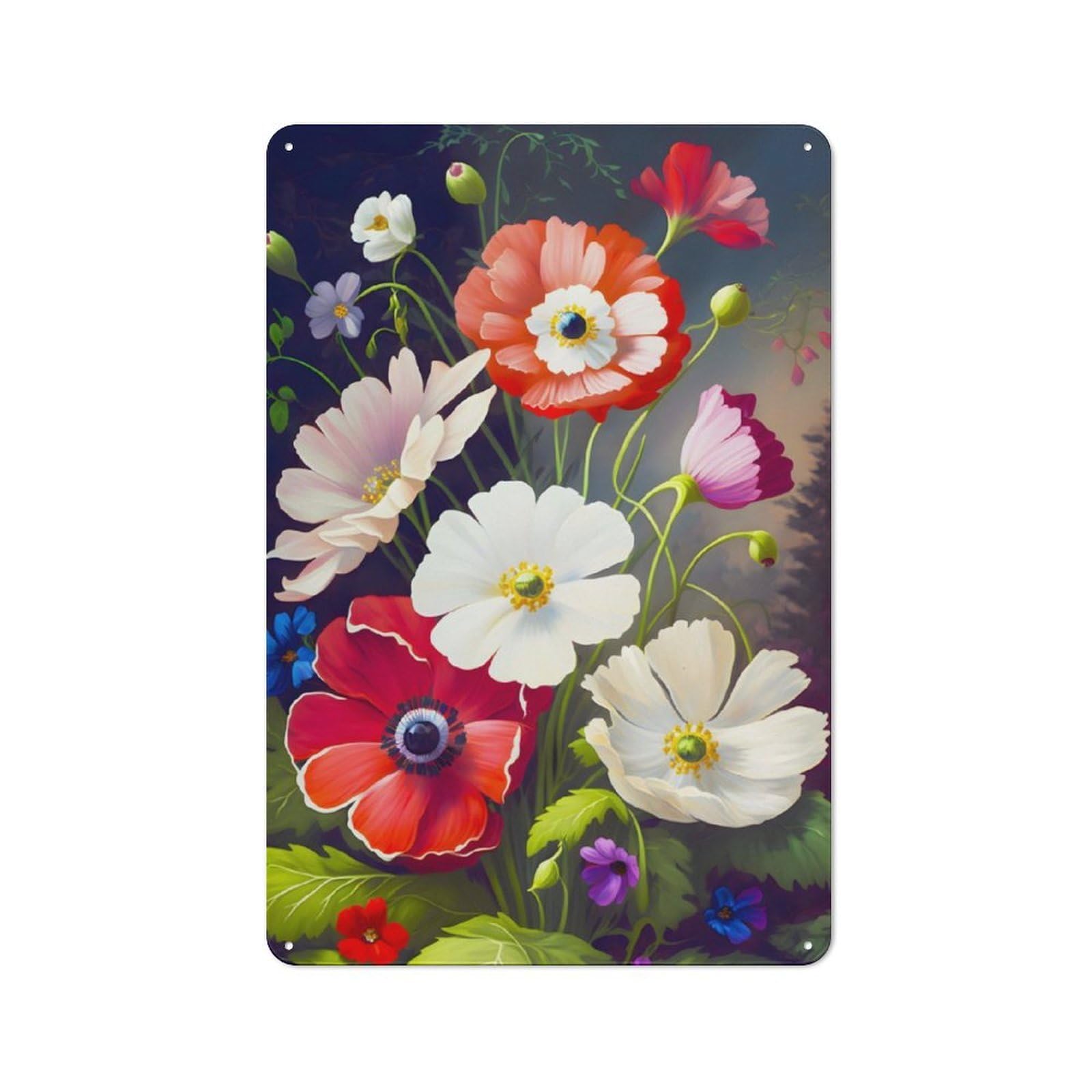 Junmoney Anemone Flowers Metal Plaque 30X20cm With For Hallway Wall, Retro Decor, For Wall Display Collectors