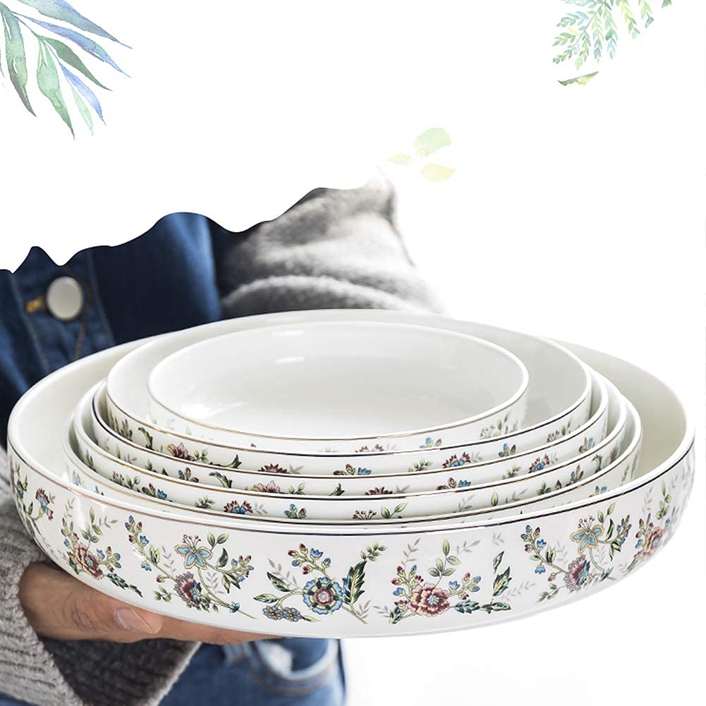 62-częściowy zestaw obiadowy z porcelany kwiatowej, kolekcja najwyższej jakości zastawa stołowa z porcelany kostnej, naczynia/talerz, zmywarka i kuchenka mikrofalowa, wielokolorowy, 62 szt. na 10 osób