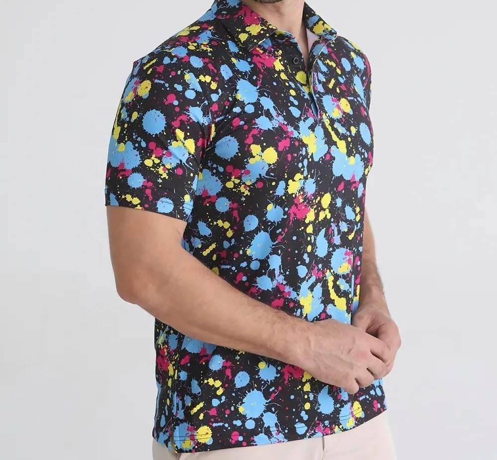 Mens Golf Polo Shirts Short Sleeve Performance 4 Way Stretch Quick Dry UPF 50