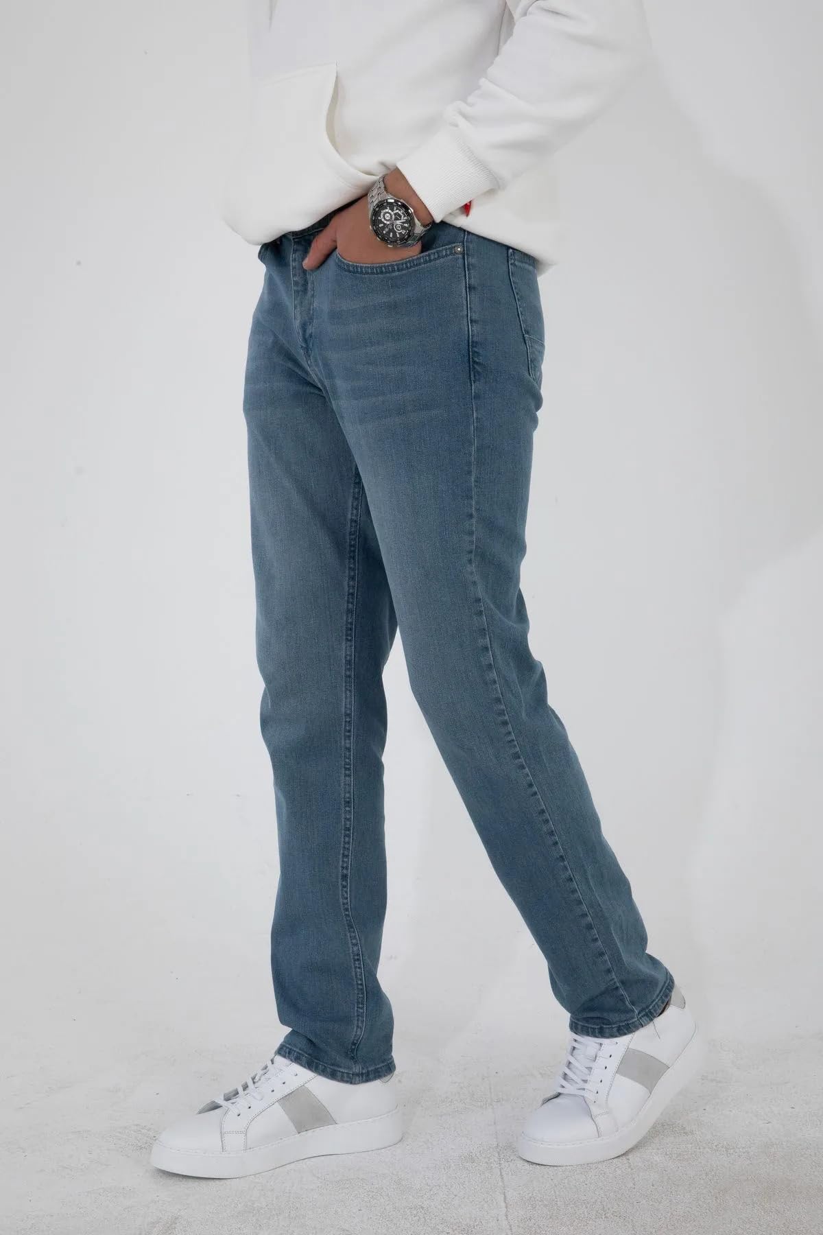 HALAT'S Herren Regular Fit Lycra Jeans Pipe Leg Casual Cut Jeans Hose