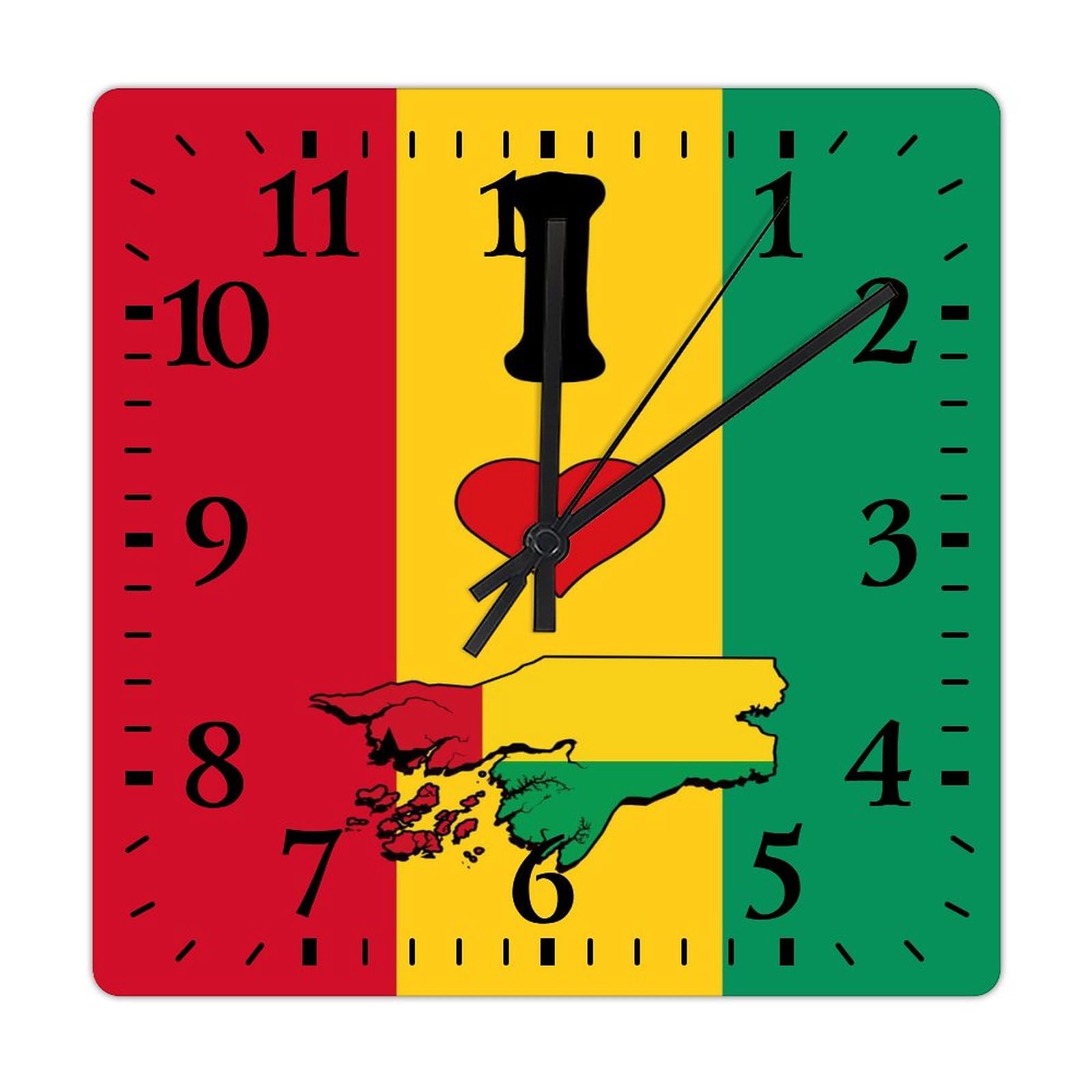 Horloge murale carrée Guinée-Bissau en bois de 38 cm pour salon