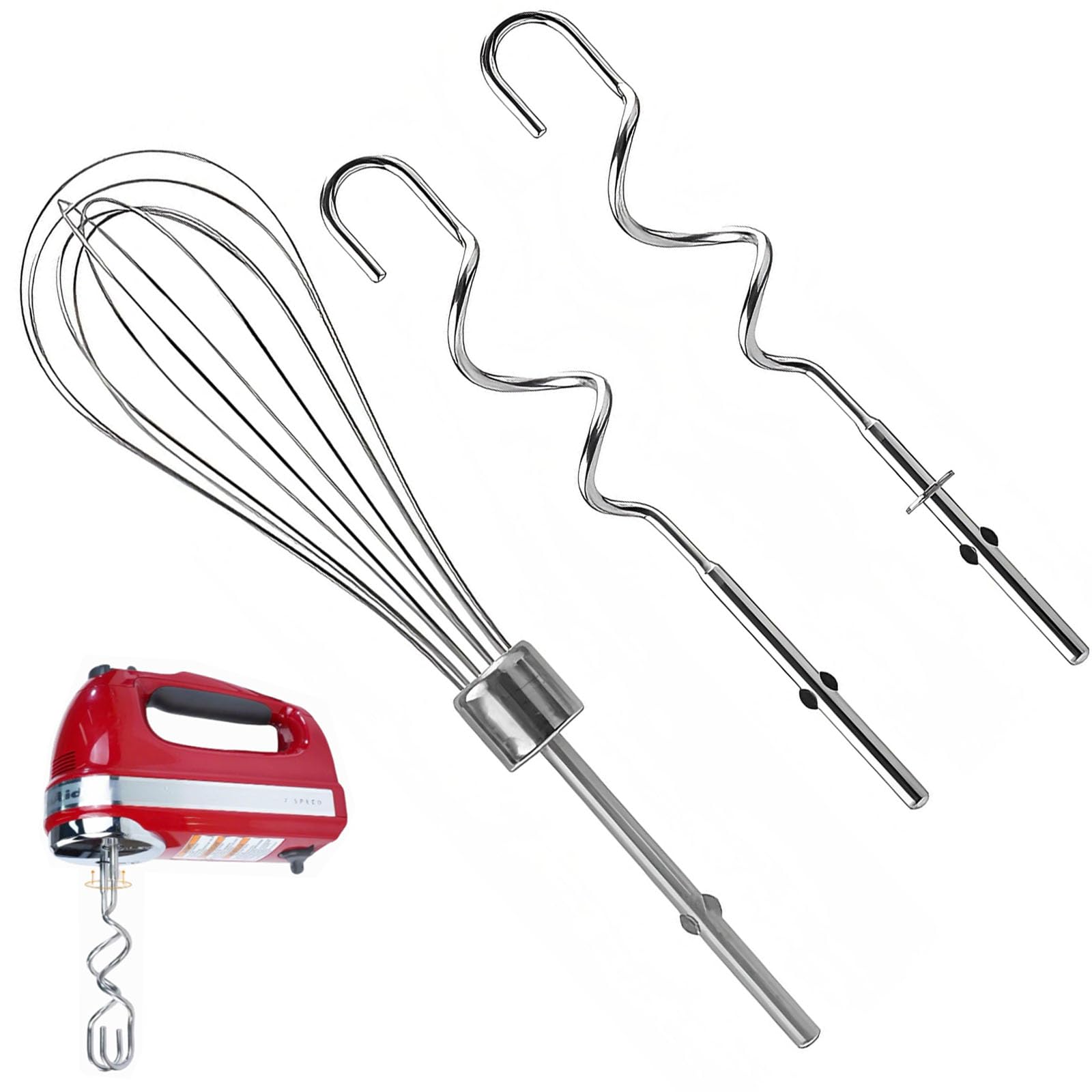 3 sztuki miksera ręcznego akcesoria do KitchenAid, hak do zagniatania i trzepaczka ze stali nierdzewnej, zamiennik ubijacza do jajek i trzepaczki, wysokiej jakości akcesoria kuchenne do